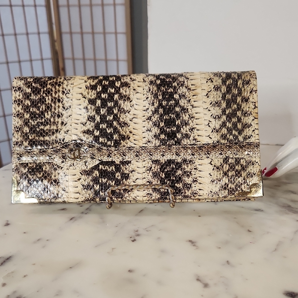 Vintage | Python Foldover Clutch | Real Snake Leather Linning